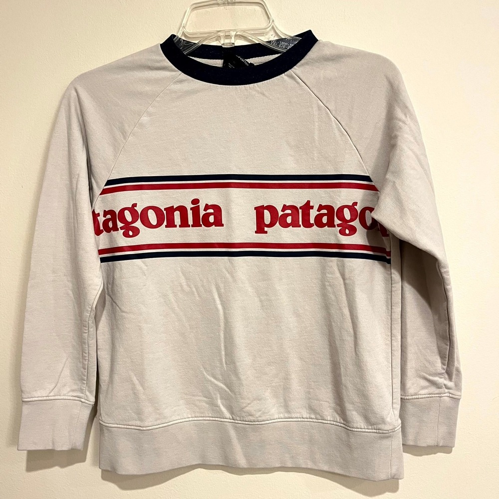Kids Patagonia Shirt Lightweight Crew Sweatshirt Grey Logo Graphic Youth Size M